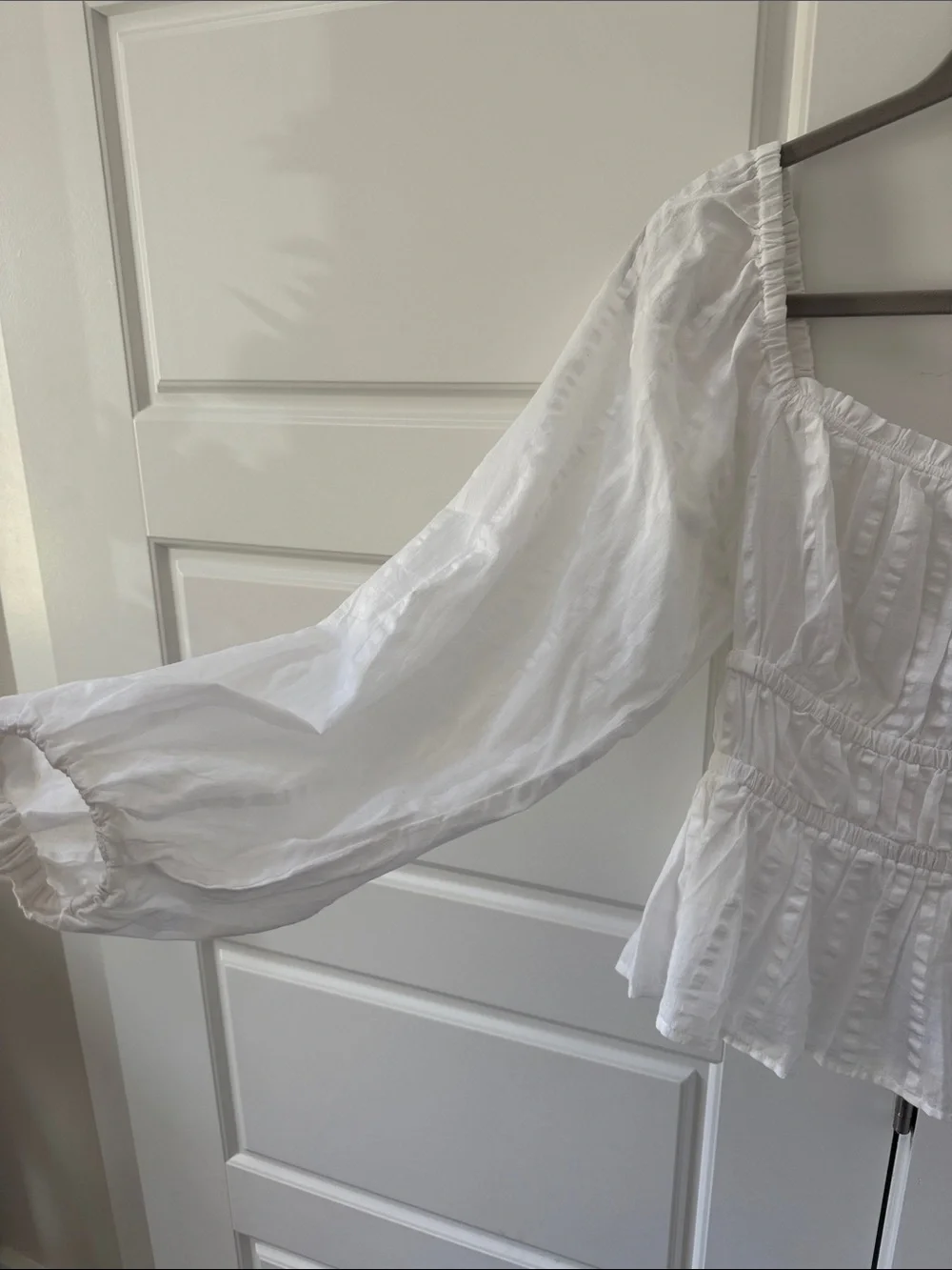 J. Crew White Square-Neck Long Sleeve Blouse with Puff Sleeves - Sz Small